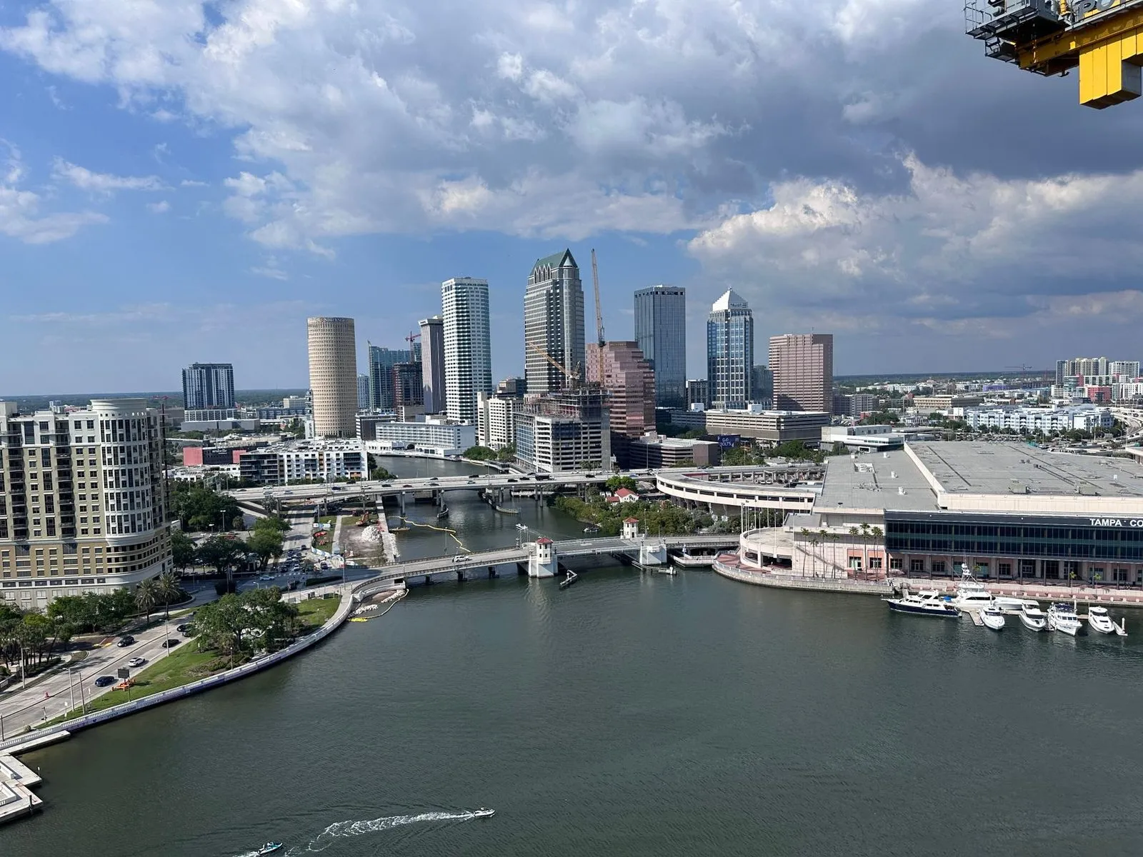 Downtown Tampa towers along the waterfront, seen from the air